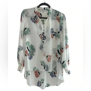 Anthropologie RO&DE Blouse Womens Size XS Ivory Flower Print Oversized Tunic